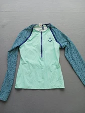 Sperry Women Rash Guard Size M Green Geometric Long Sleeve Beach