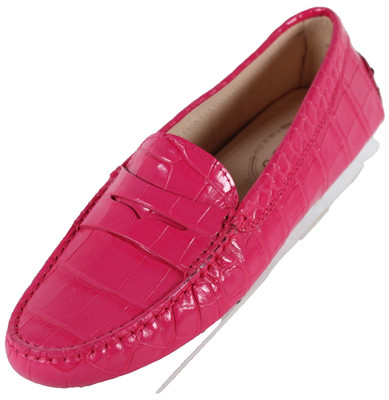 TOD'S Fuchsia Crocodile Embossed Leather GOMMINO Penny Loafers Flats 37.5