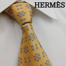 HERMES luxury silk tie all over pattern beige