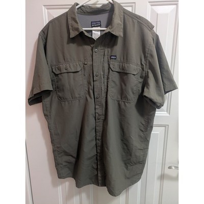 Patagonia Mens XL Short Sleeve Fishing Shirt Olive Green Ripstop Ventilated Yoke
