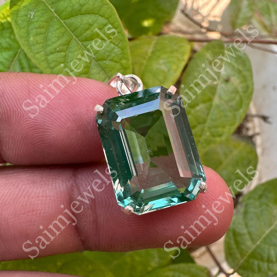 Certified 26 Ct Natural Green Sapphire Pendant 925 Sterling Silver Jewelry Gift - Image 3 of 4