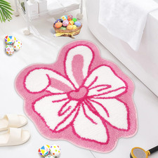 Bathroom Rug,Bow Bath Mat with Bunny Ears,Non-Slip and Absorbent Pink Rug with F