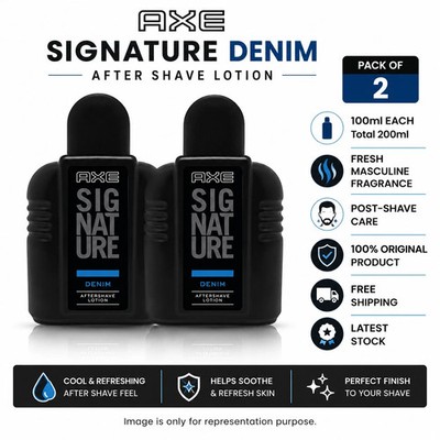 Axe Signature Denim After Shave Lotion 100ml Pack of 2 Fresh Shaving Care Men 