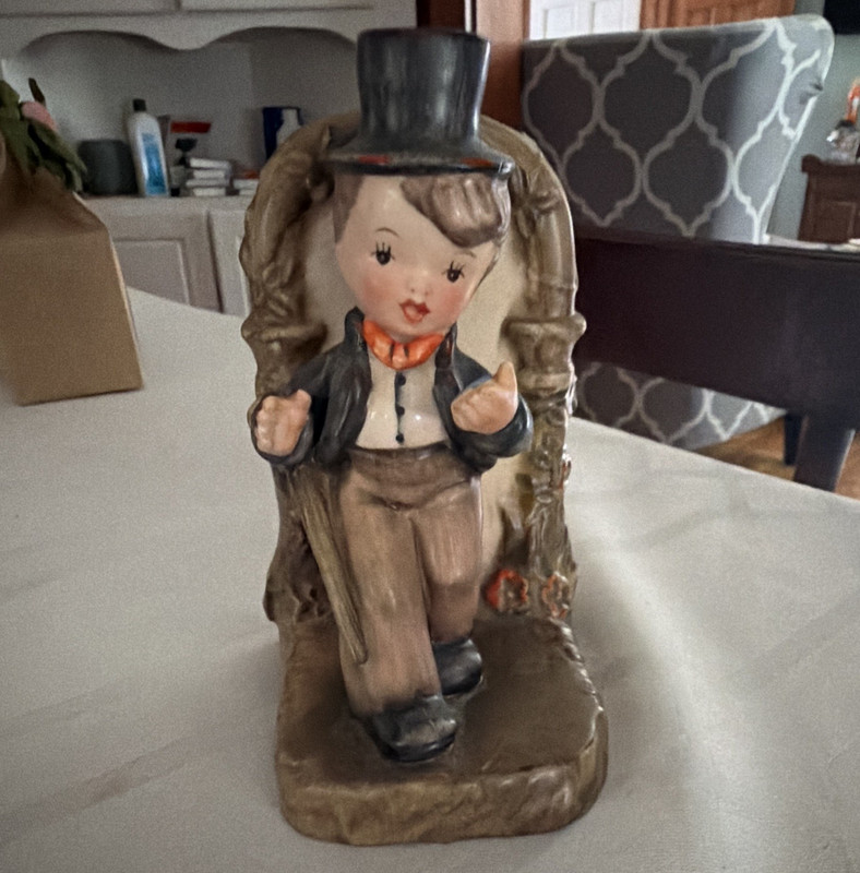 Painted Ceramic Man Figurine with Top Hat, Brown/Black/White, AW 34518