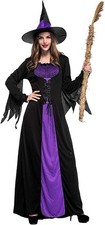 Women Wicked Witch Costume Long Sorceress Halloween Cosplay Dress - Large