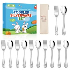12 Pieces Stainless Steel Toddler Utensils Set - Food Grade Kids Silverware S...
