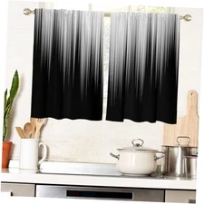  Black and Grey Window Curtains for 27.5"W x 39"L (Pack of 2) Black and Silver