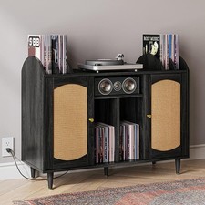 Mid-Century Record Player Stand Vinyl Storage Cabinet Holds Up To 350 Albums