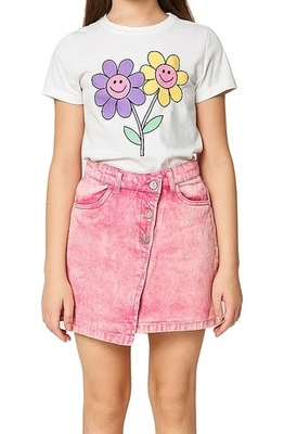 Mädchen Jeansrock Rock asymmetrisch rosa mit Taschen Knöpfen 158/164, 170/176 - Bild 1 von 3