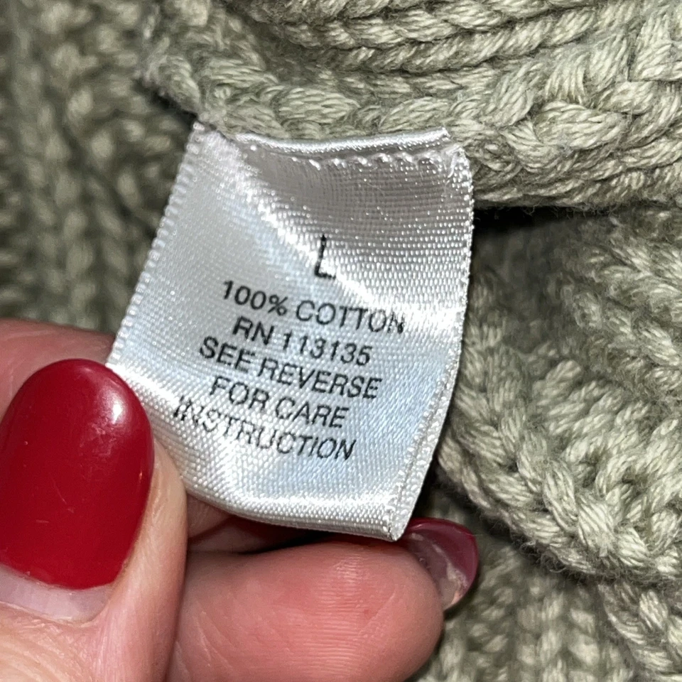 Cárdigan Suéter Leo Nicole Verde Salvia Tejido con Cable 1/4 Cremallera Cuello Simulado Algodón Grande Foto 4 de 4