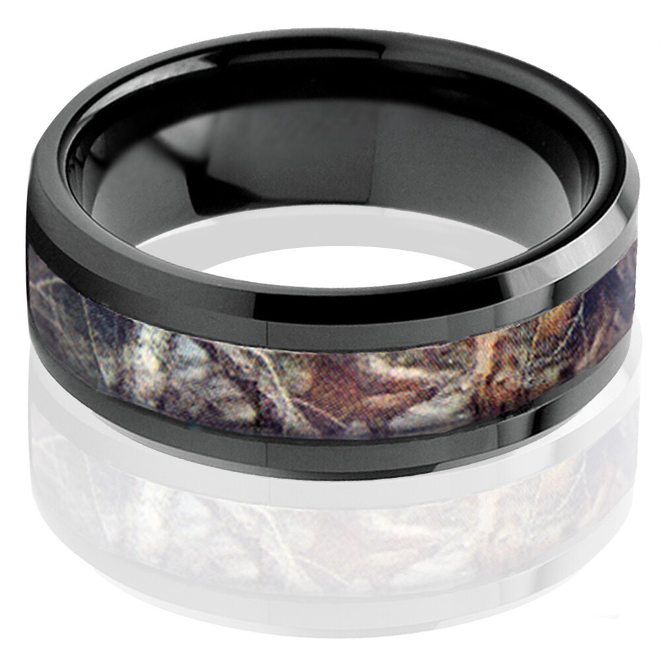 Women's 925 Sterling Silver CZ Ring & Men's Titanium Camo Band Set