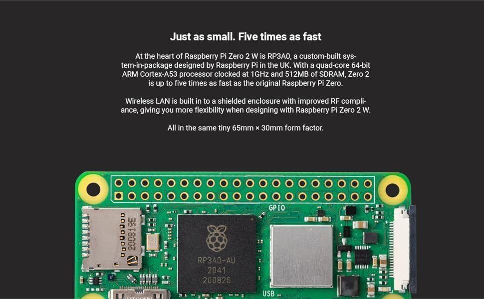 Raspberry Pi Zero 2w Single Board Computer RP3A0-AU 64bit