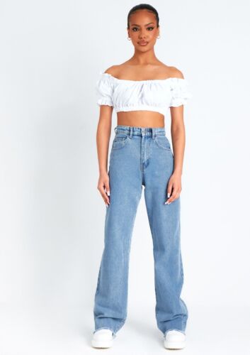 Nola Ivory Ruched Bardot Crop Top - Picture 1 of 10