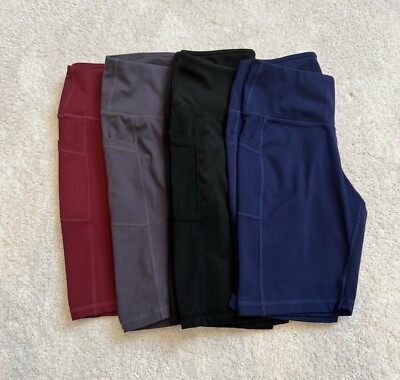 WHOUARE Women s Bike Yoga Shorts Pockets, High Waisted, Tummy Control  Sz Med