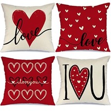 Valentines Day Pillow Covers 18x18 Set of 4 Love Heart Valentines Day Decor T...