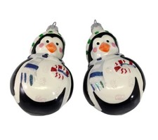 2 X Glass Blown Penguins Christmas Tree Ornaments READ 