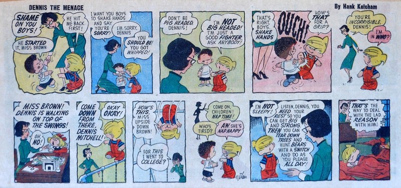 Dennis the Menace by Hank Ketcham - early color Sunday comic page from 1954