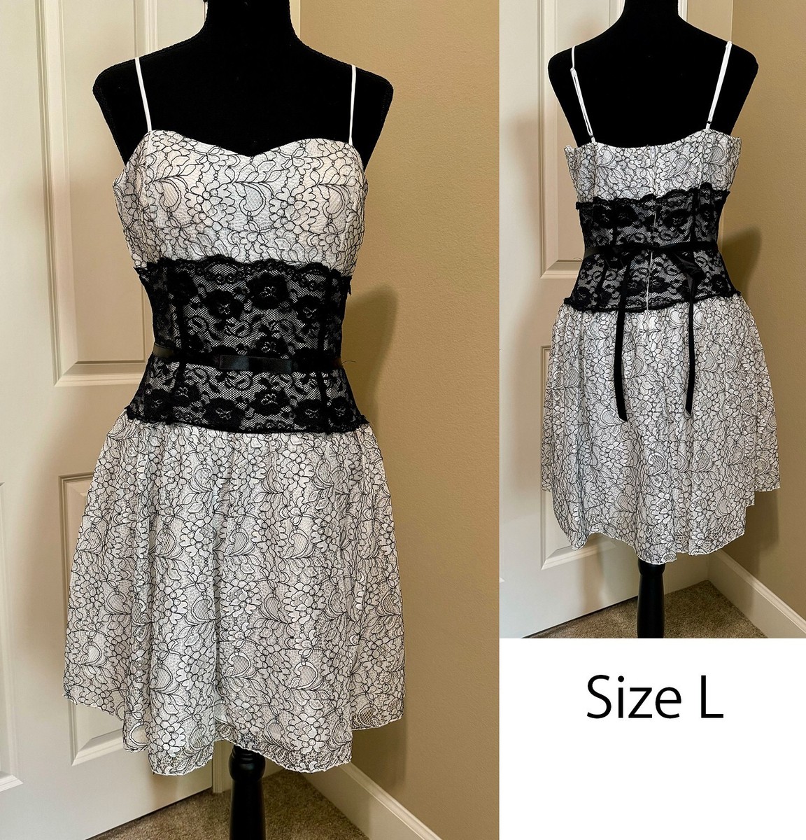 knee length dresses for ladies Contrast Lace Bustier Midi Dress main image 0