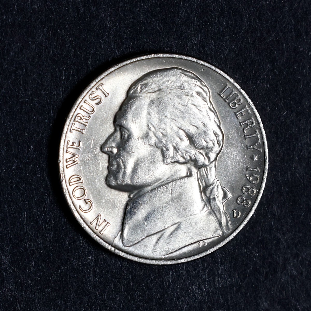 1988-D Jefferson Nickel - About Uncirculated - Actual coin
