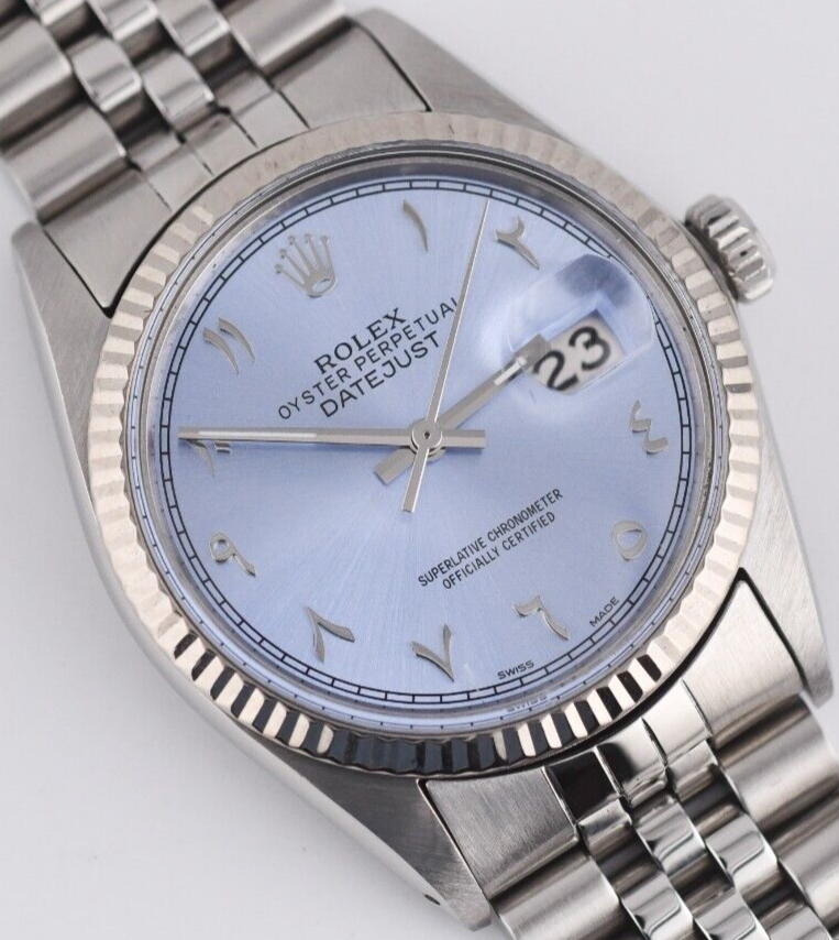 Rolex Datejust 16014 Ice Blue Eastern Arabic Dial 36mm Watch 18K