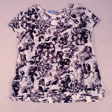 Simply Vera Wang XL Black White Floral Short Sleeve Layered Blouse Office Casual