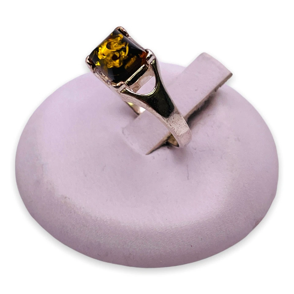 Anillo cuadrado ámbar verde real natural de plata de ley 925 6,75 - 5880 Foto 4 de 4