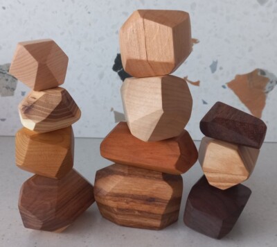 Balancing Wooden Stones Natural Toy Tumi Ishi 11 Piece Mixed Wood Species