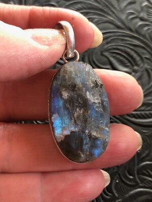 Natural Rough Labradorite Blue Flash Shadow Pendant 2'' Handcrafted