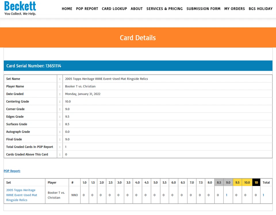 POP 1: Booker T Christian BGS 9: 2005 Topps Heritage Event Used Mat Relics Gisto - Image 3 of 3