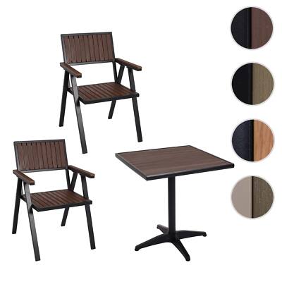 2er-Set Gartenstuhl+Gartentisch HWC-J95 Stuhl Tisch Gastro Outdoor Alu Holzoptik