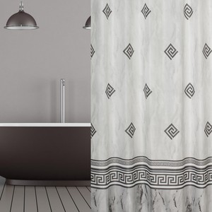 Détails Sur Rideau De Douche En Tissu Gris Blanc Ornement 120x200 Incl Anneaux Clair 120 X