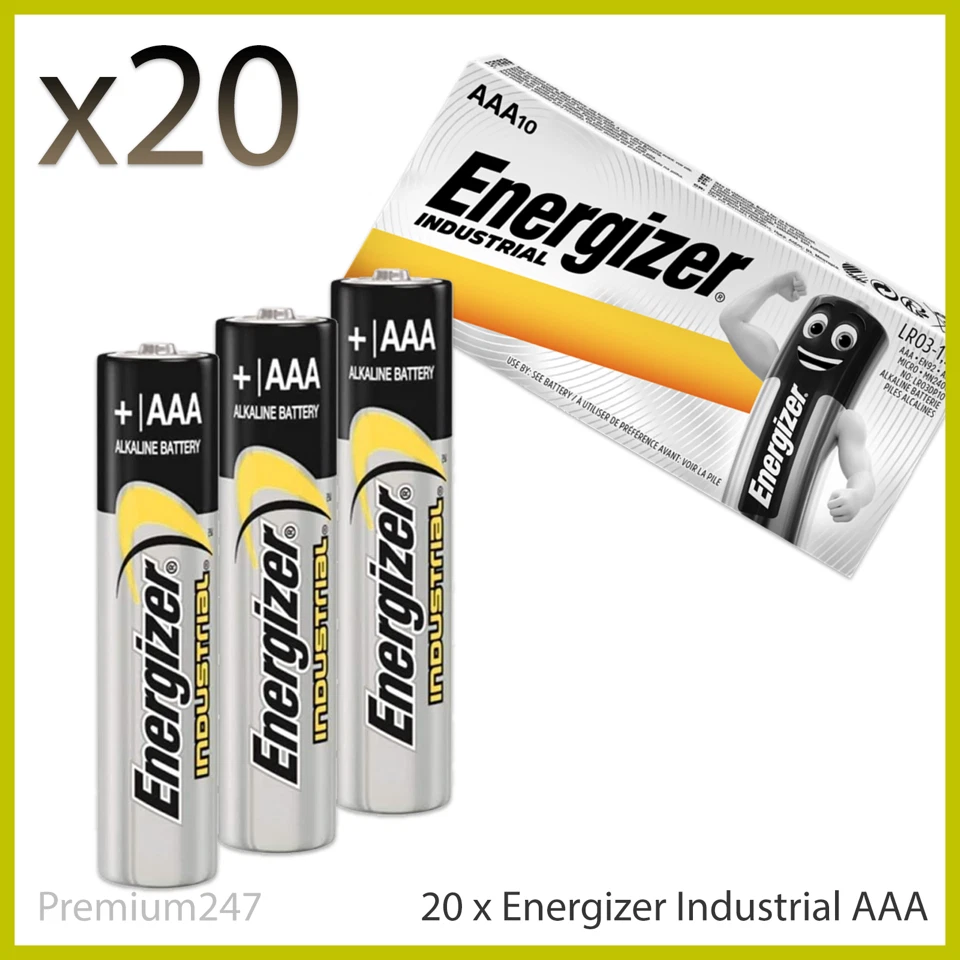 20 x Energizer AAA Battery Alkaline Industrial Batteries 1.5 V LR03 Expiry 2029