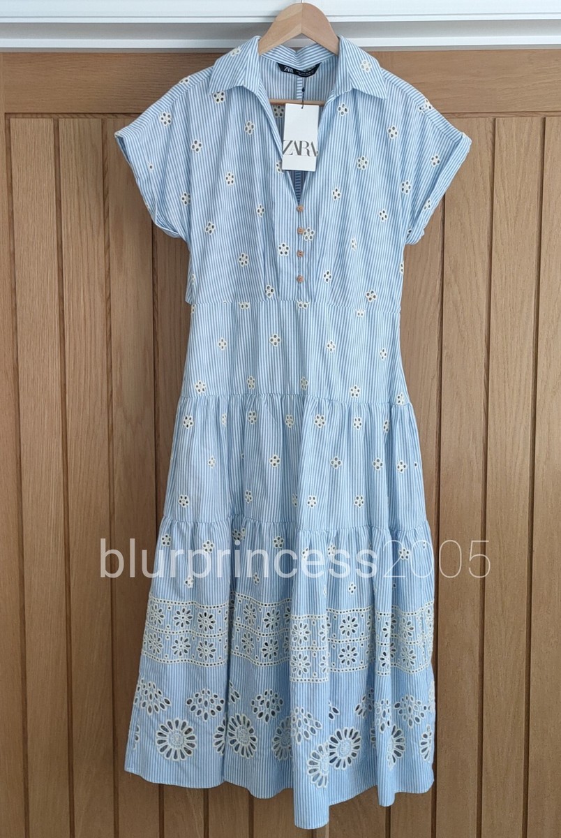 ZARA Embroidered Shirt Dress Long Cutwork Embroidery S M L ZARA Embroidered Shirt Dress Long Cutwork Embroidery S M L