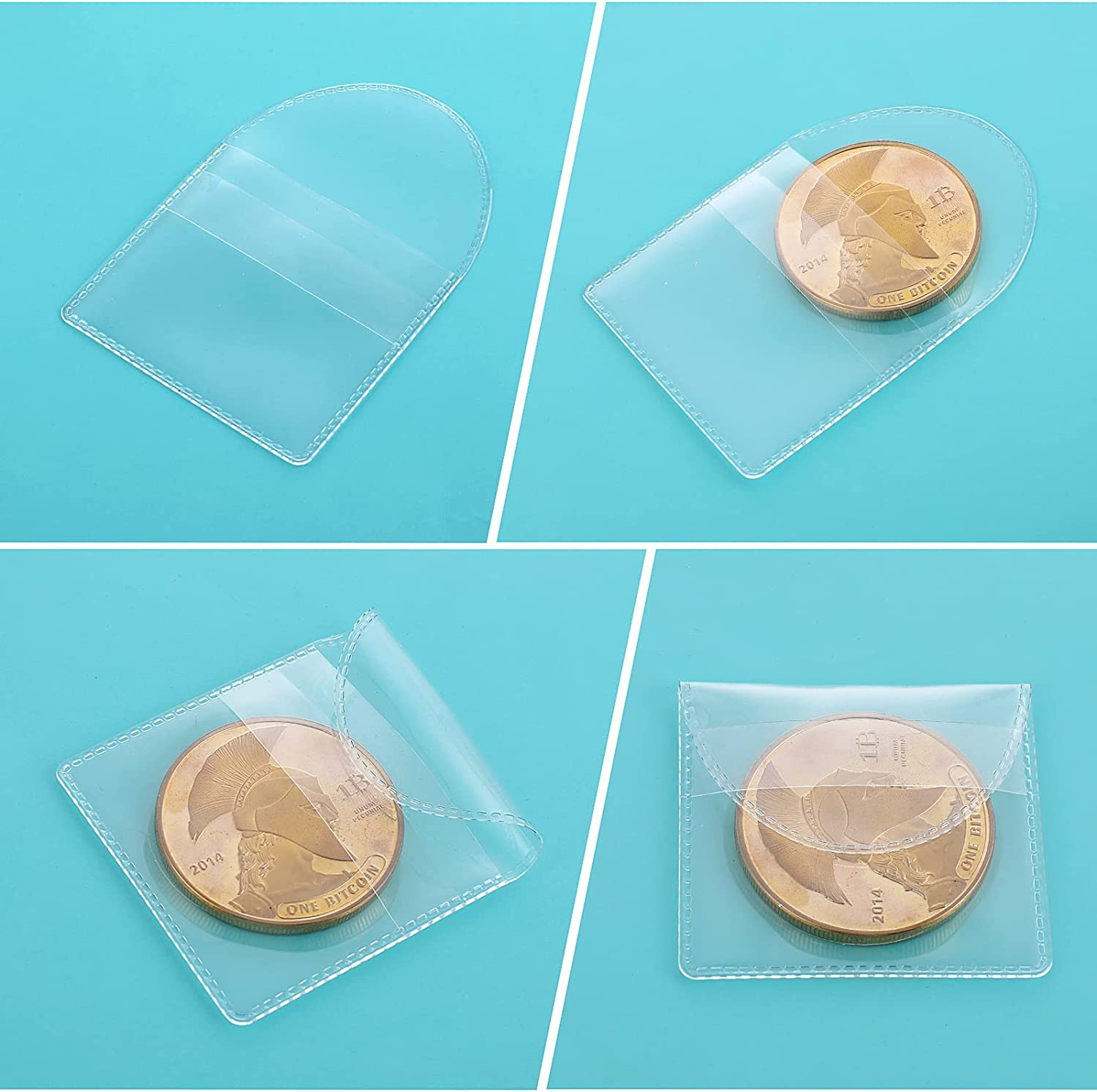 50pcs Single Pocket Coin Sleeves Holders 2inch Coin Flips Plastic Coin