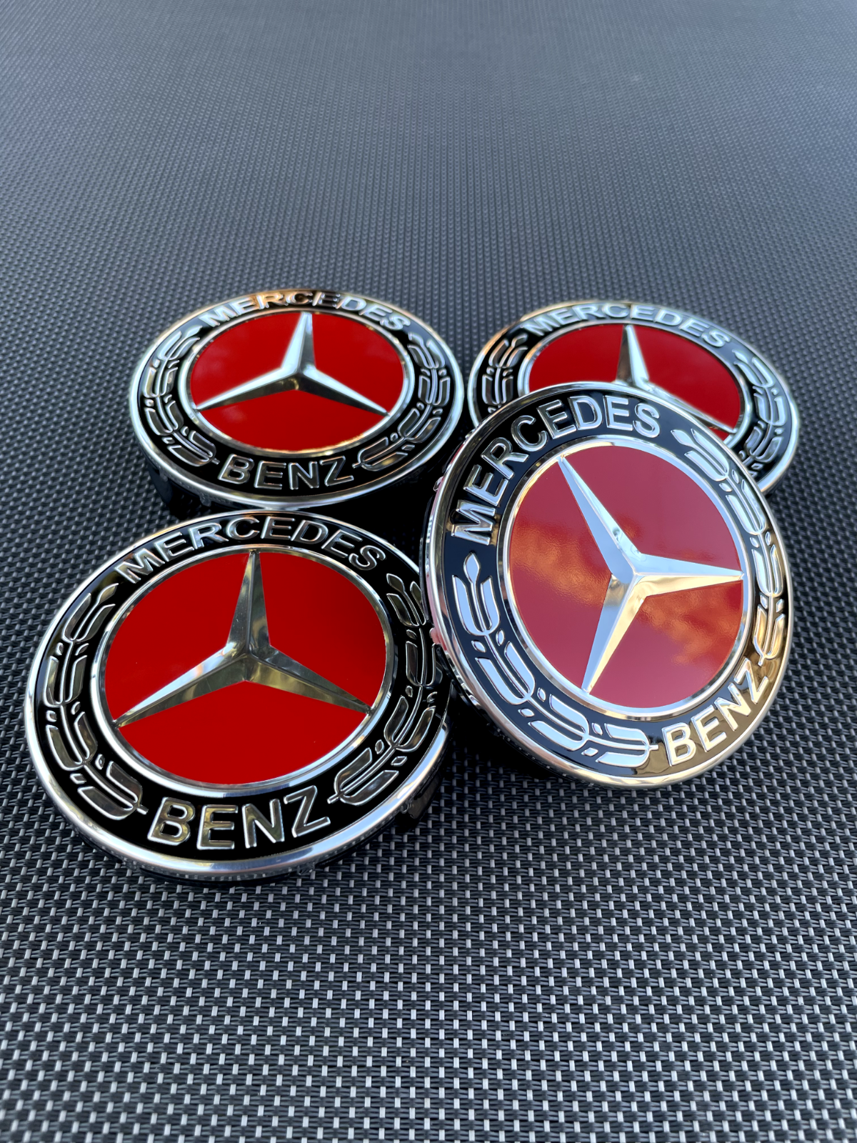 MERCEDES BENZ SET OF 4 BLACK-RED 75 mm/2.95in Wheel Center Caps Fits ...