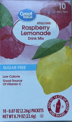 6 BOXES Great Value Raspberry Lemonade On The Go Drink Mix Water Enhancer 10 ct.