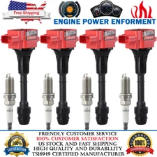 4 Pack Ignition Coils & Iridium Spark Plugs For 2002-2013 Nissan X-Trail 2.5L l4