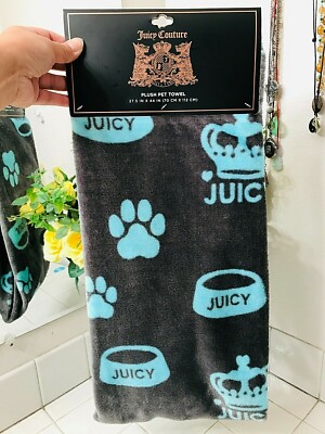 JUICY COUTURE Crown Paws Pet Cat Dog Super Soft Plush Throw Towel Blanket Blue!!