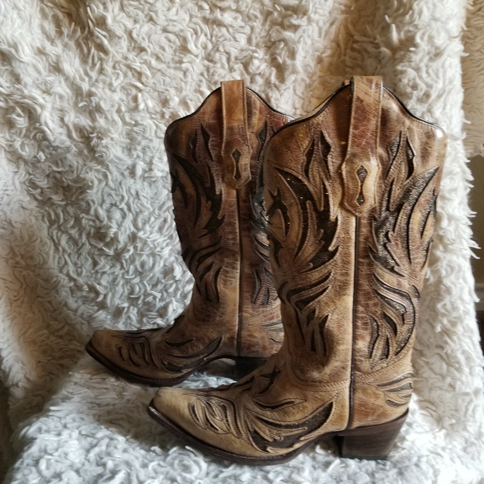 Women's Corral Honey Grove Cowboy Boots with Gold Gliitered Inlay size