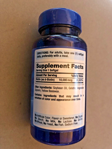 New Puritan's Pride Ultra Mega Biotin 10,000 mcg 50 SoftGels Hair,Skin,Nails - Picture 2 of 5