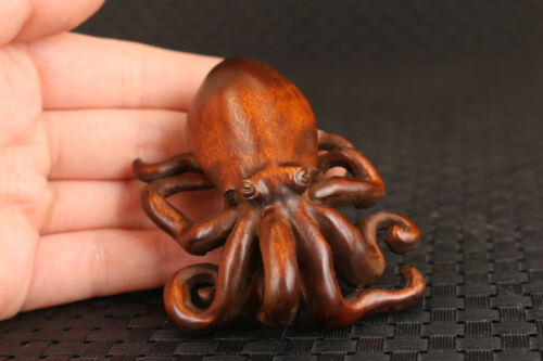 chinese boxwood handmade octopus fish Figure statue netsuke collectable