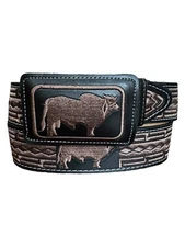 Western Style Embroidered Leather Belt Cinto Vaquero Bordado charro Piteado Toro