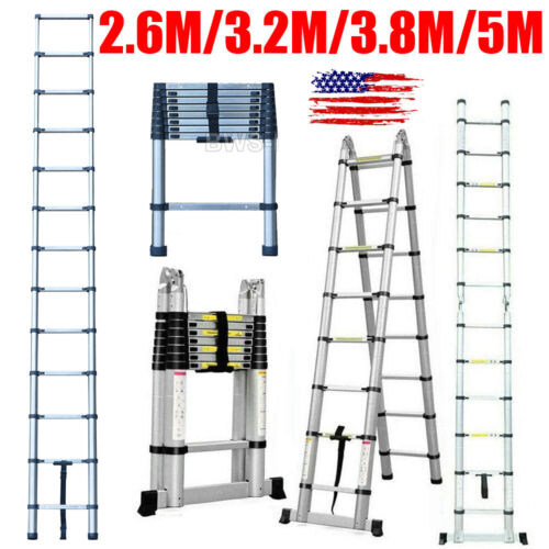 Multi Purpose Telescopic Extension Ladder Stainless Steel Step Folding 330LBS US
