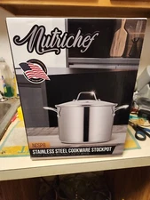 NutriChef 8qt Stainless Steel Round Stockpot with Lid, Easy Clean - Silver