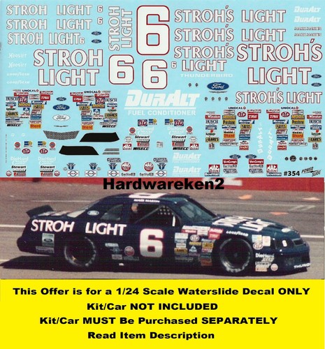 NASCAR DECAL # 6 STROH LIGHT 1988 FORD THUNDERBIRD MARK MARTIN 1/24 - Picture 3 of 9