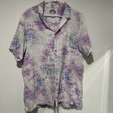 Paradise Found Hawaiian VTG 80s Rayon Shirt in Turquoise LARGE Made In Hawaii