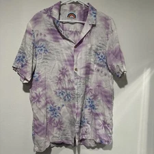 Paradise Found Hawaiian VTG 80s Rayon Shirt in Turquoise LARGE Made In Hawaii