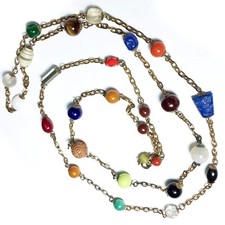 Vintage Art Deco Rare 63" XL Long Bohemian Glass Mixed Bead Chain Necklace
