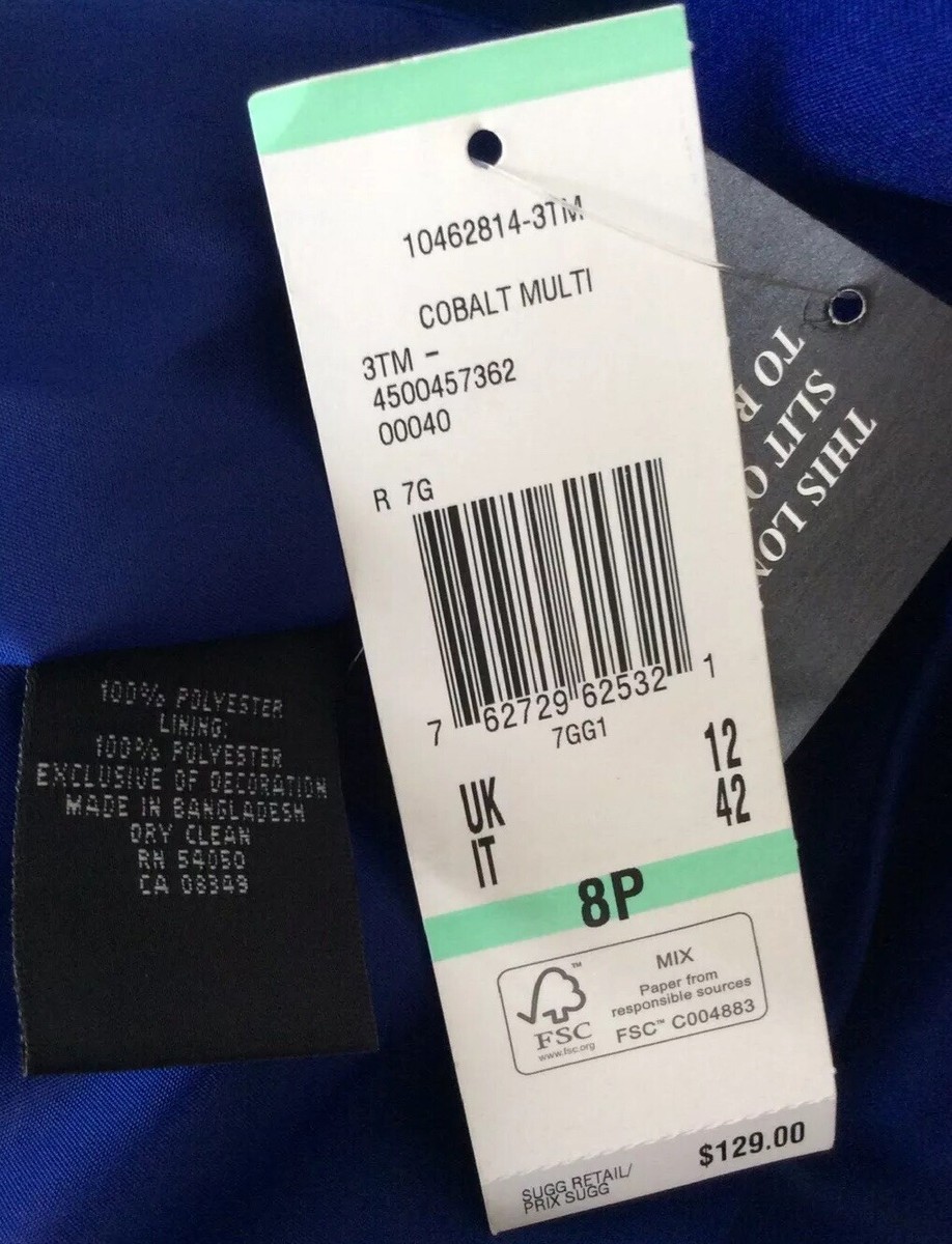 NWT Kasper Women's Cobalt Multi 100% Polyester Blazer Jacket Size