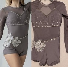 Reverence solo gray Custom rhinestoned dance costume long sleeve PXS adult XS 